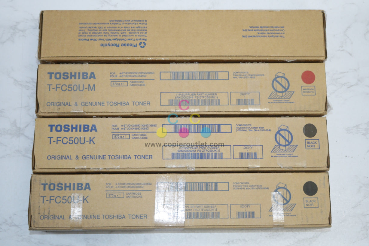 4 OEM Toshiba e-STUDIO 2555C,3055C,5055C,5055CG T-FC50U CMKK Toners (No Yel)