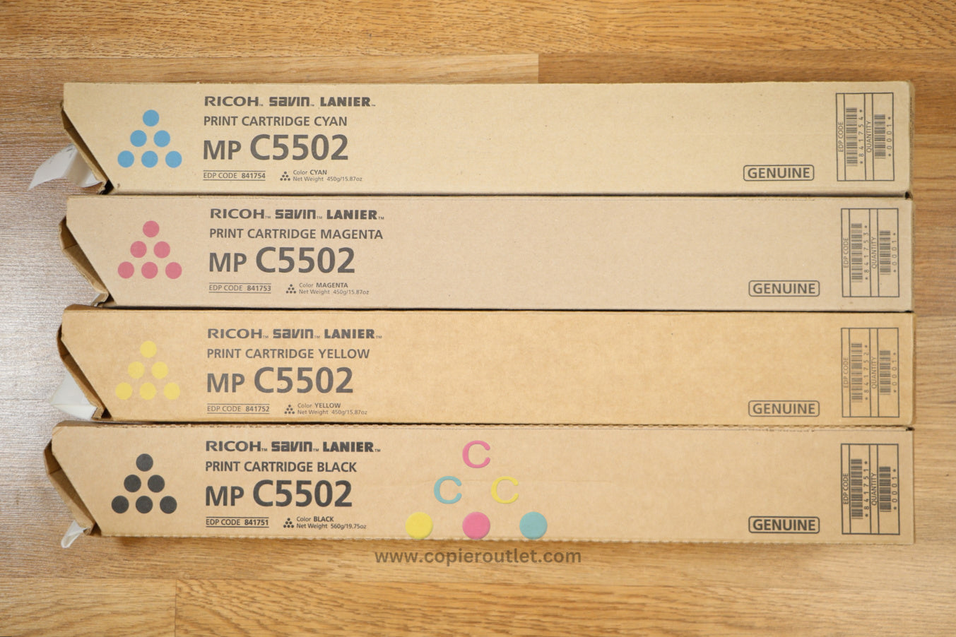 Genuine MP C5502 CMYK Toner Cartridge Set Aficio C4502 C45