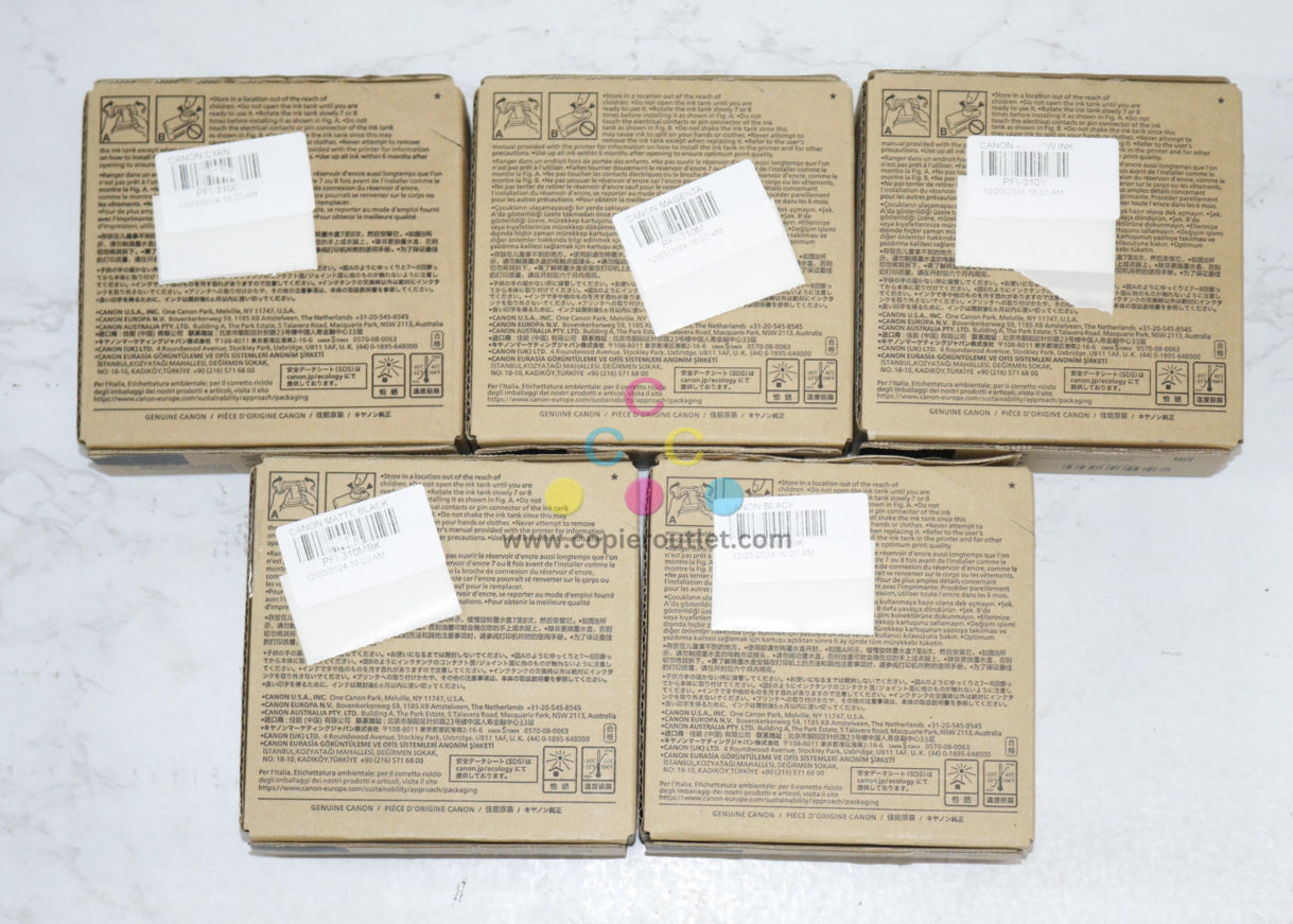 5 OEM Canon iP TX-2000,TX-3000,TX-4000 C,M,Y,MBK,BK Ink Tanks PFI-310 (2025)