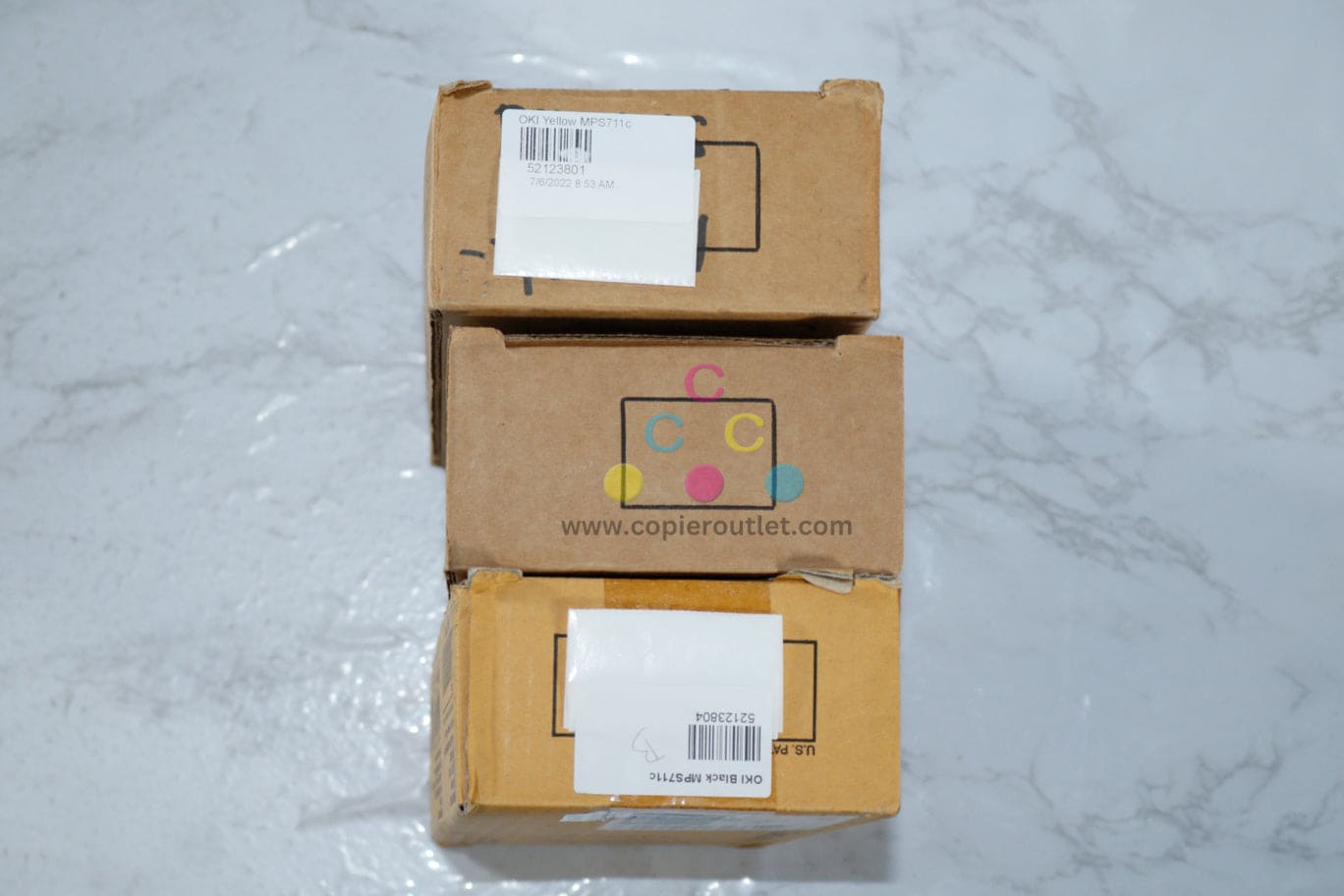 3 New OKI MPS711C YYK Yellow and Black Toner Cartridges 52123801, 52123804