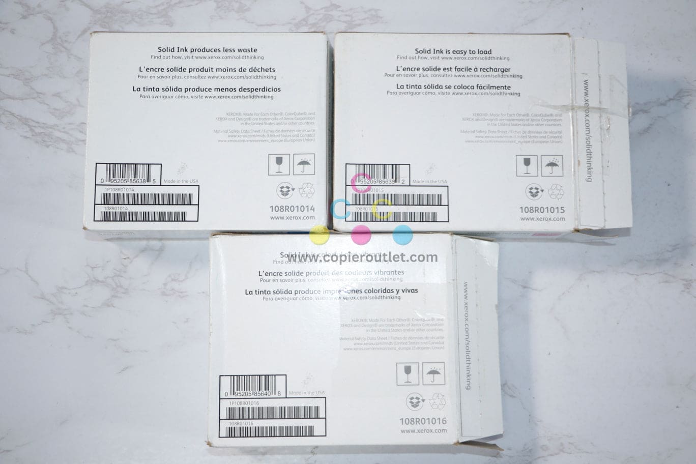3 Open Genuine Xerox CMY Cartridge-Free ColorQube 8900 Ink 108R01014,15,16