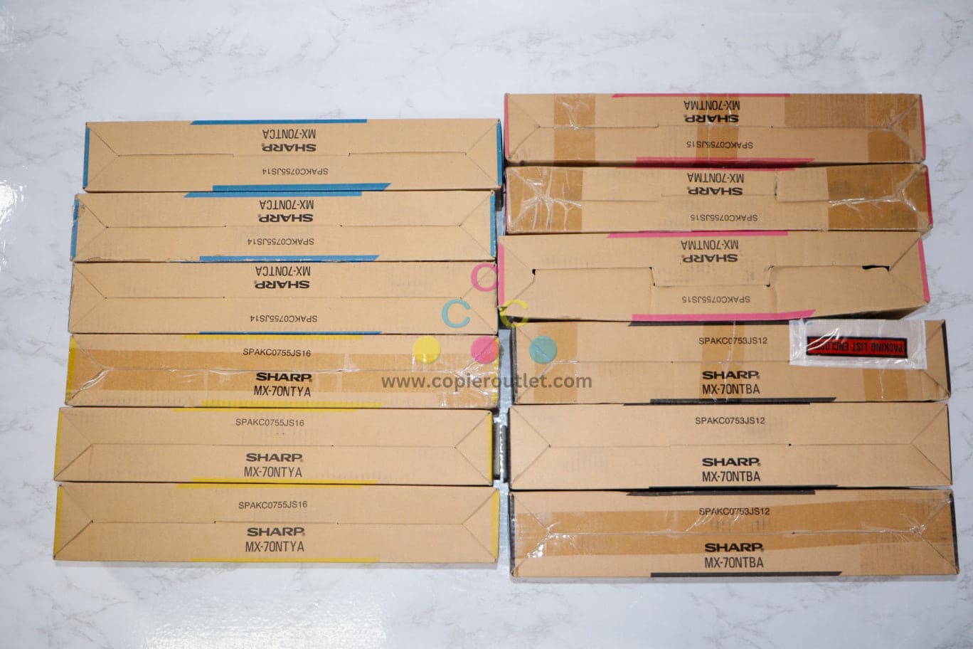 12 Genuine Sharp MX-5500N, MX-6200N, MX-7000N MX-70NTBA,CA,MA,YA CMYK Toners
