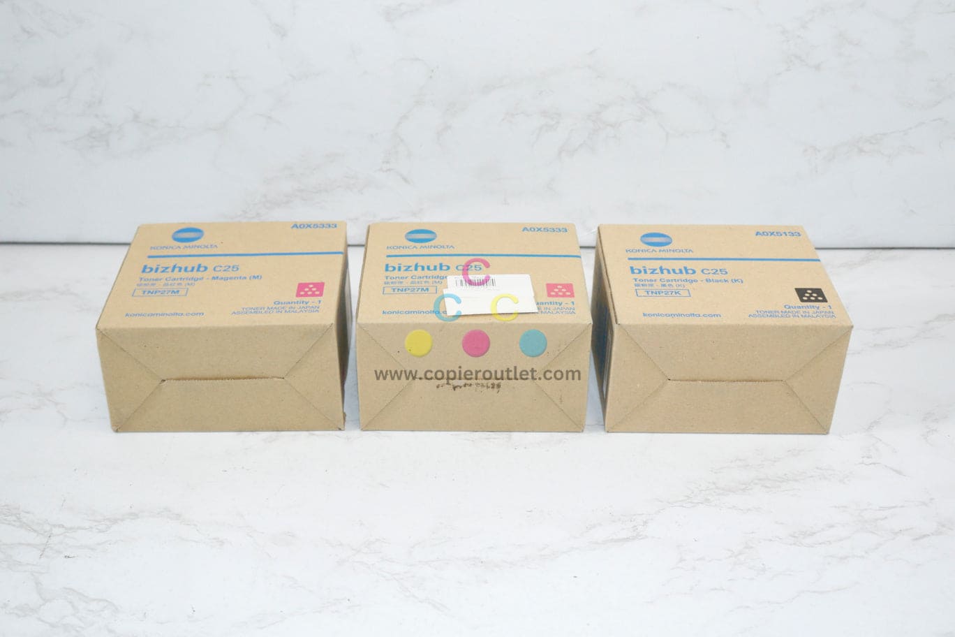 3 OEM Konica Minolta Bizhub C25 Magenta & Black Toners TNP27M,TNP27K Same Day Ship