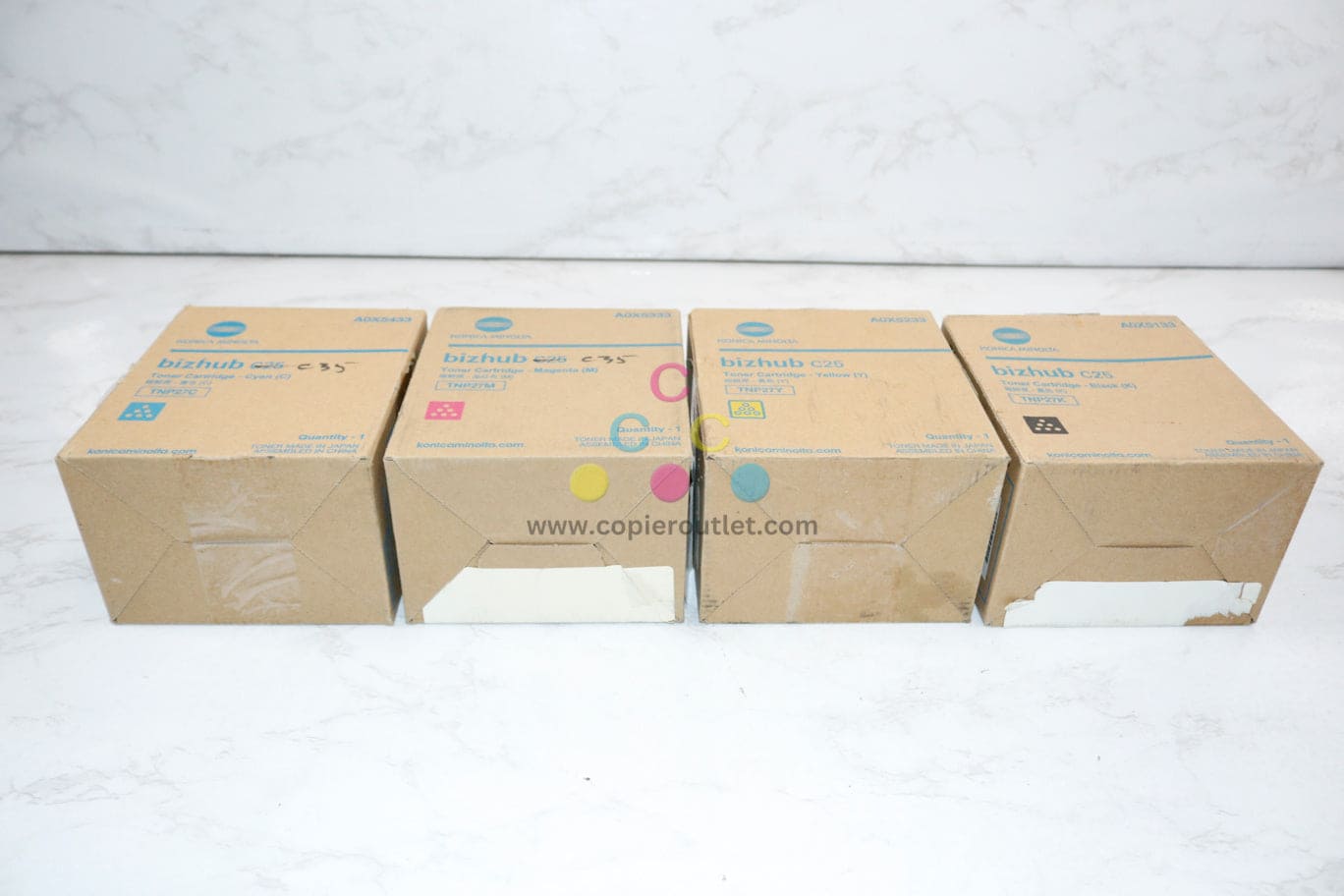 4 New Open OEM Konica Minolta Bizhub C25 TNP27 CMYK Toners Same Day Shipping