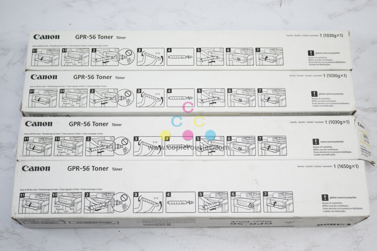 4 OEM Canon iR ADVANCE C7565i,C7570i,C7580i GPR-56 CMYK Toners (Open Yellow)