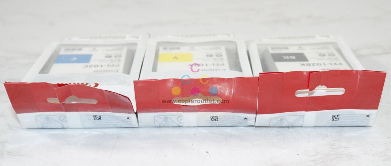 3 OEM Canon iPROGRAF 500,510,600,605,610 Ink Tanks PFI-102C, PFI-102Y, PFI-102BK