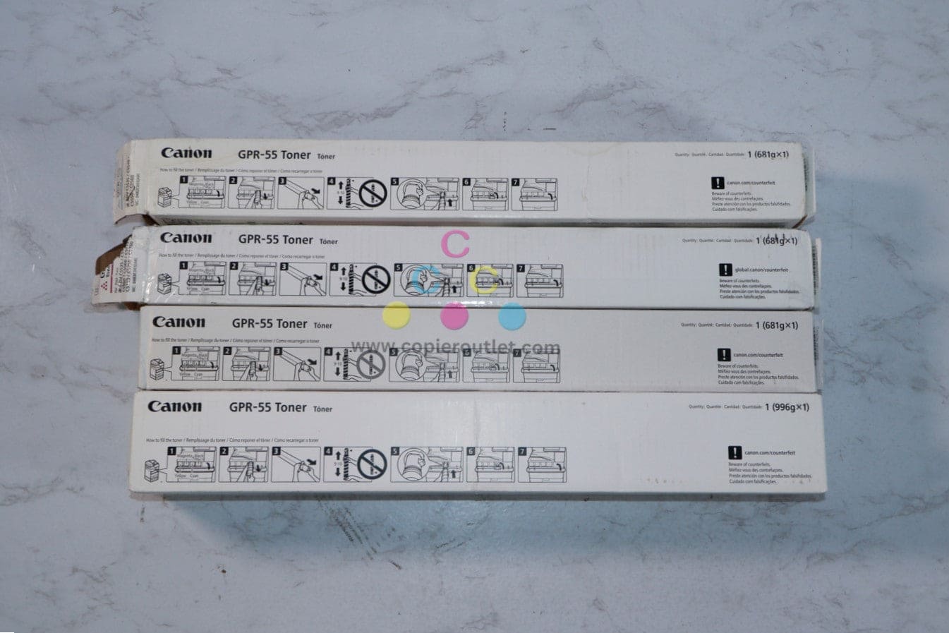 4 OEM Canon iR-ADV C5535,C5540,C5550,C5560 GPR-55 CMYK Toners (Open Cyan & Mag)