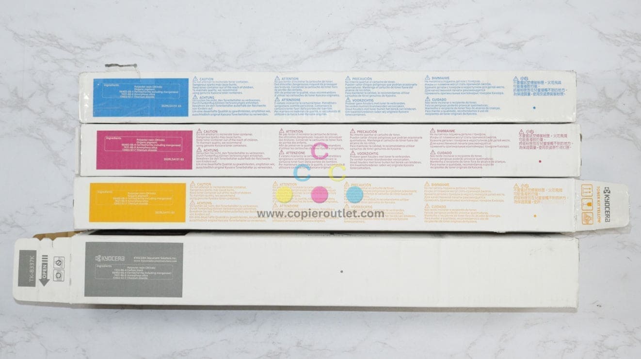 4 OEM Kyocera Taskalfa3252ci, CS3253ci TK-8337 CMYK Toners (Open Yellow & Black)