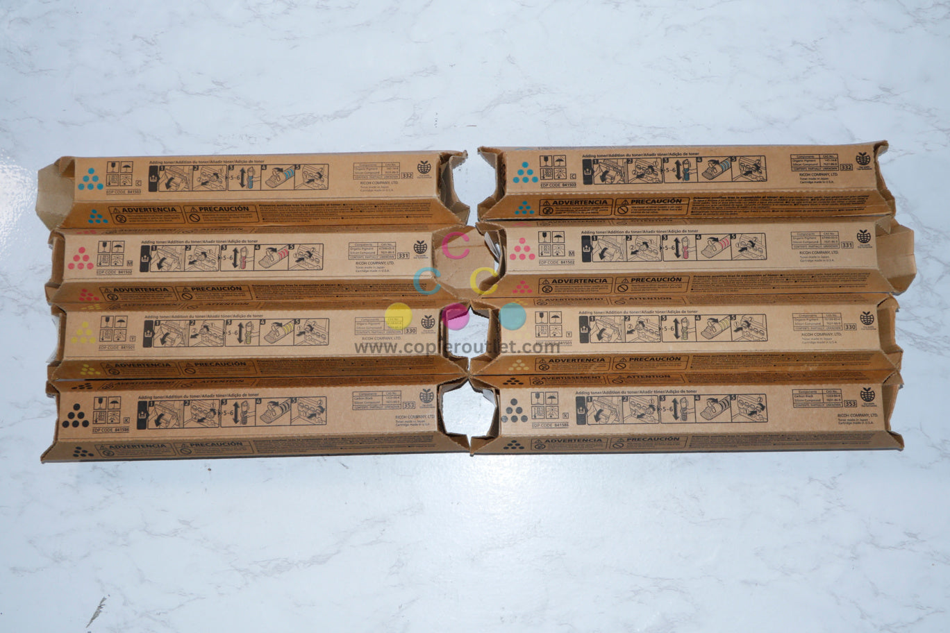 2 NEW OEM Ricoh MP C2551,C9125,LD625C CMYK Toner Sets 841586,841501,02,03