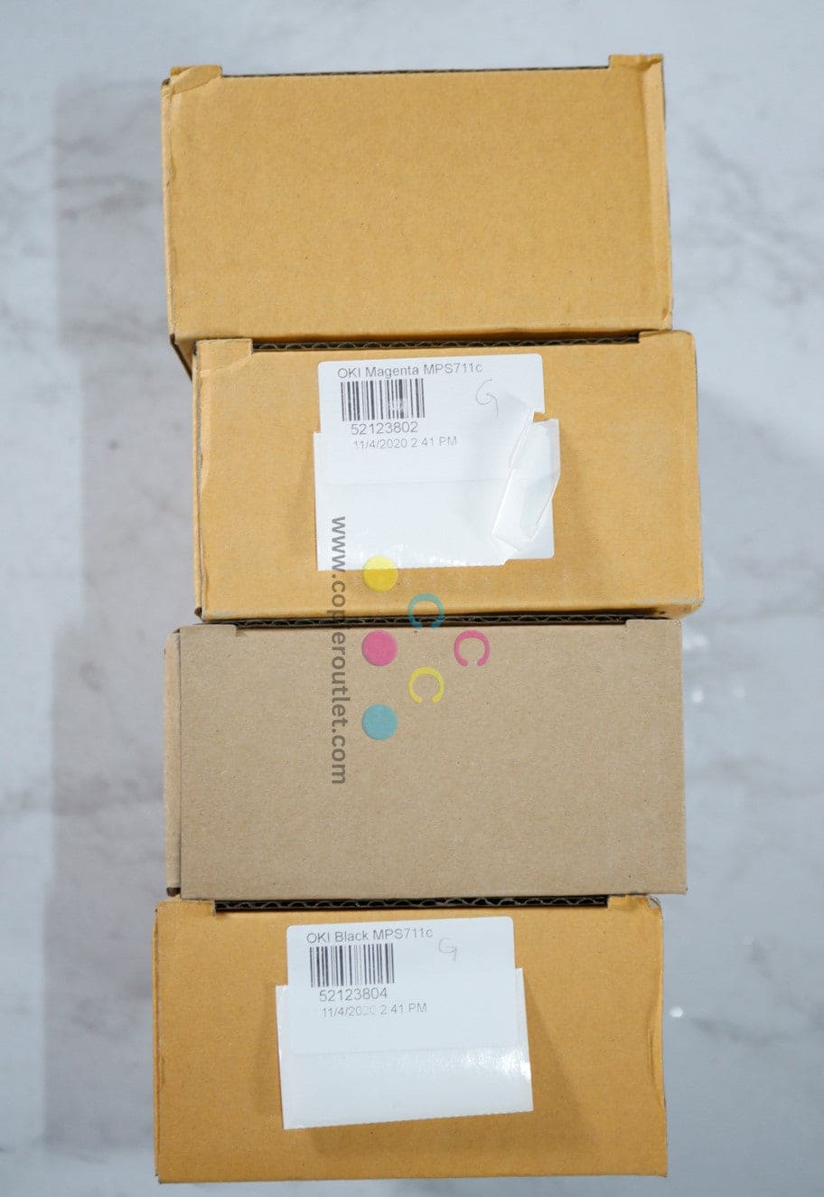 4 New OEM OKI MPS711C CMYK Toners 52123801, 52123802, 52123803, 52123804