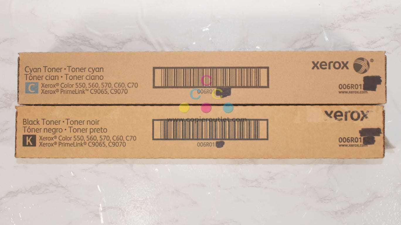 2 Genuine Xerox Color 550,560,570,C60,C70 Cyan & Black Toners 006R01655,006R01656