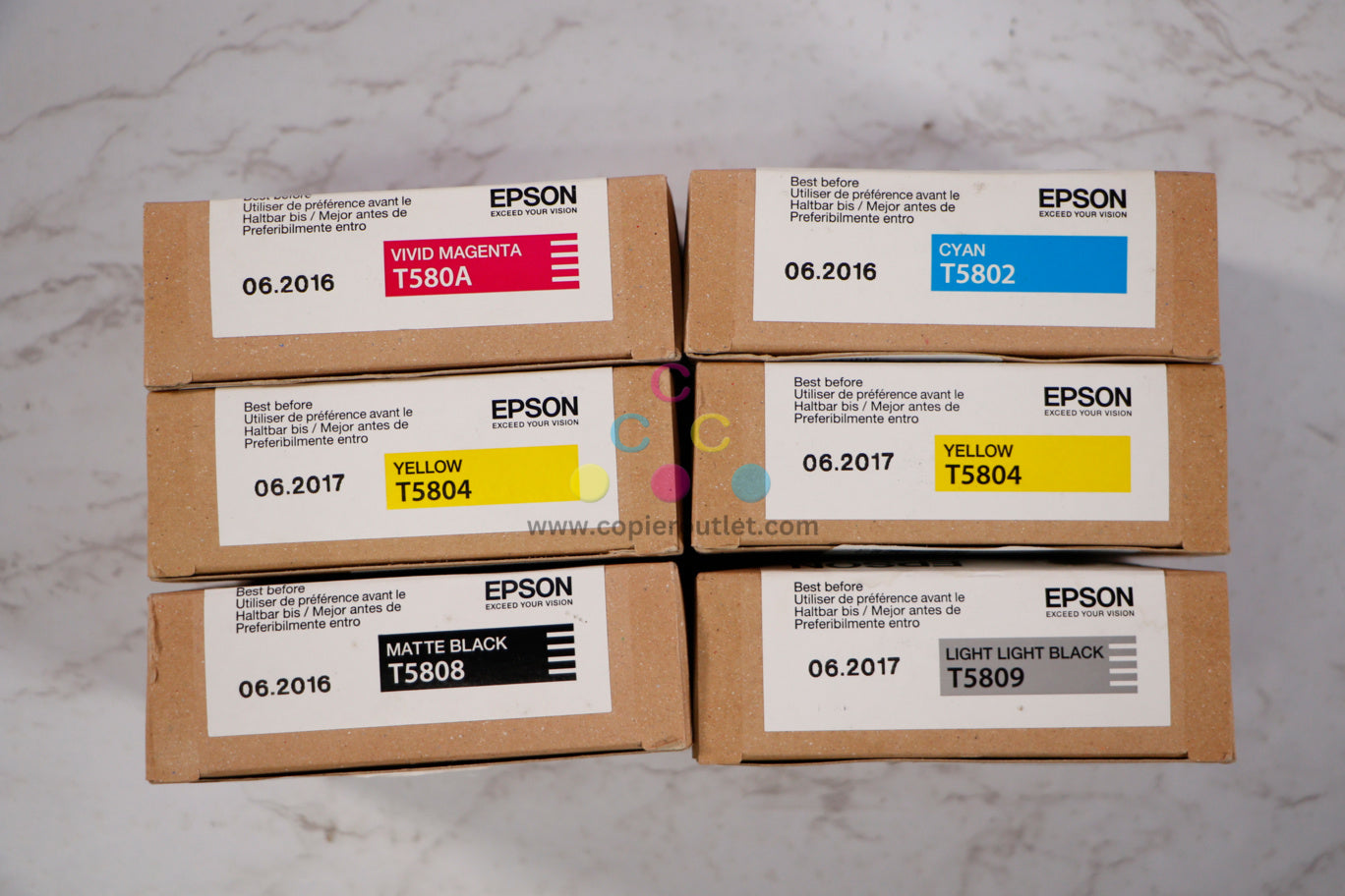 6 New OEM Epson Pro 3800,3880 C, VM, Y, MBK, LLBK Inks T580A,T5802-T5809