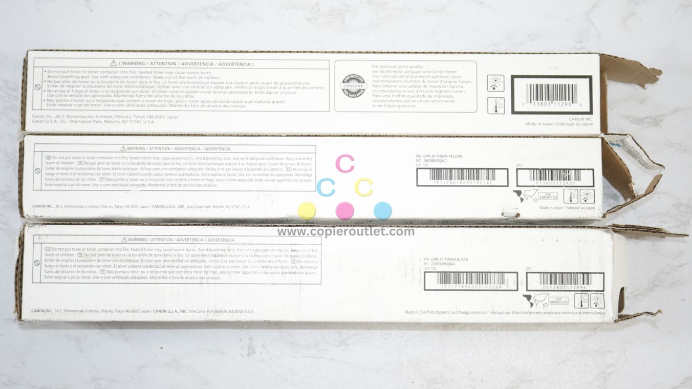 3 Open OEM Canon iR ADV C5045,C5250,C5255 CYK Toners GPR-30C,GPR-30Y,GPR-30K