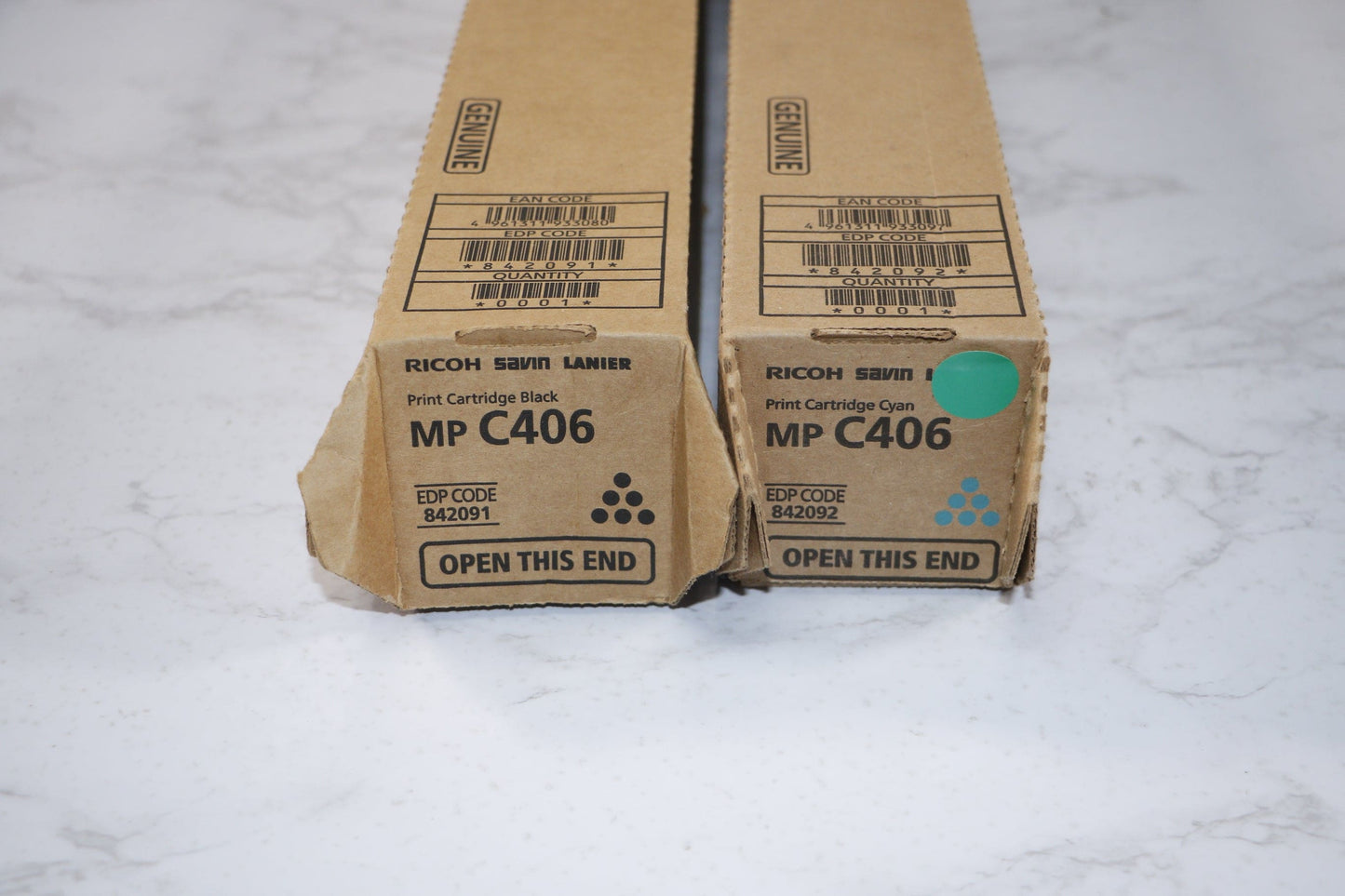 Lot Of 2 Genuine Ricoh 842091(K) 842092(C) CK Toners For MPC406 C306 C307