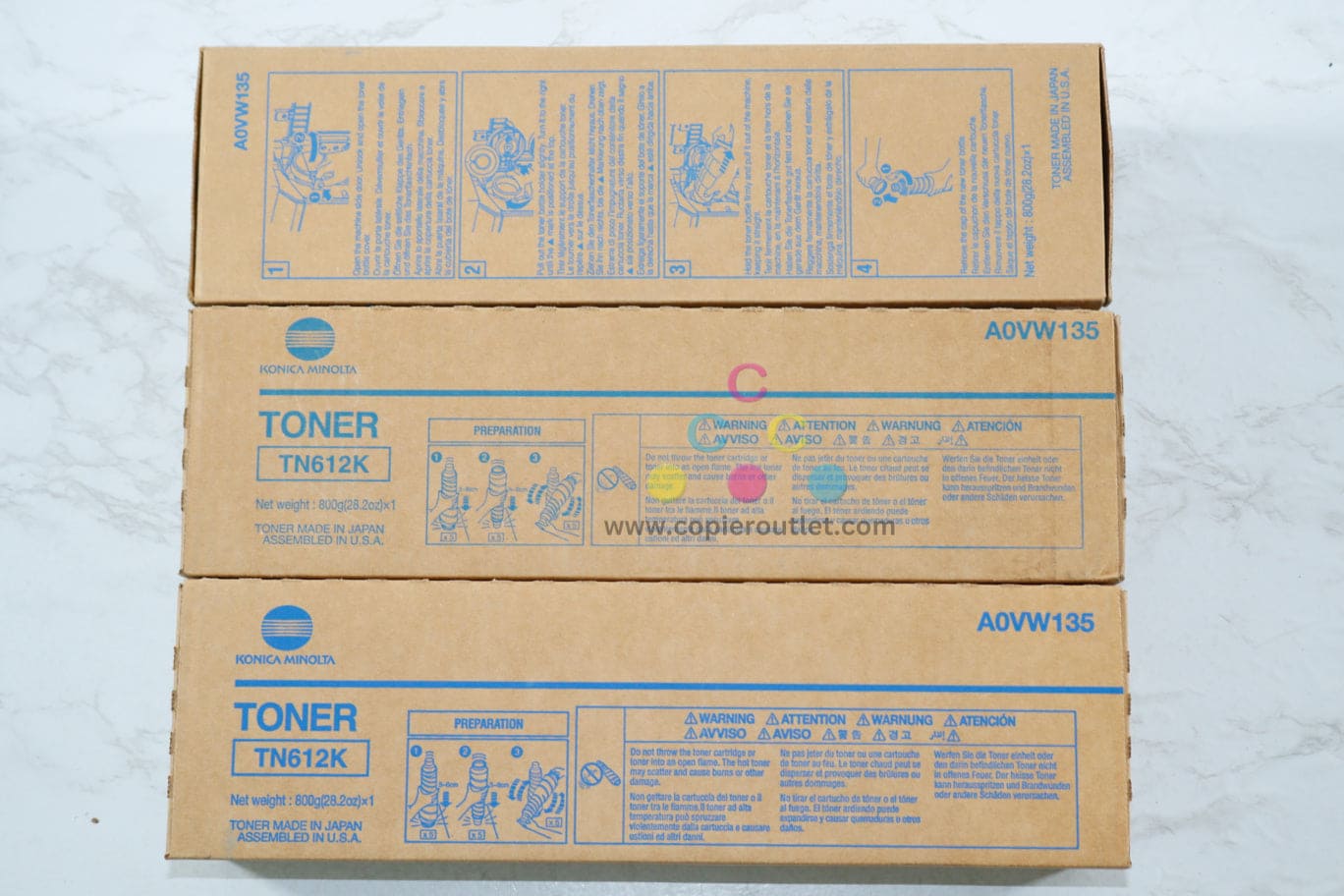 3 OEM Konica Bizhub C5501, C6501, C6501P Black Toner Cartridges TN612K, A0VW135
