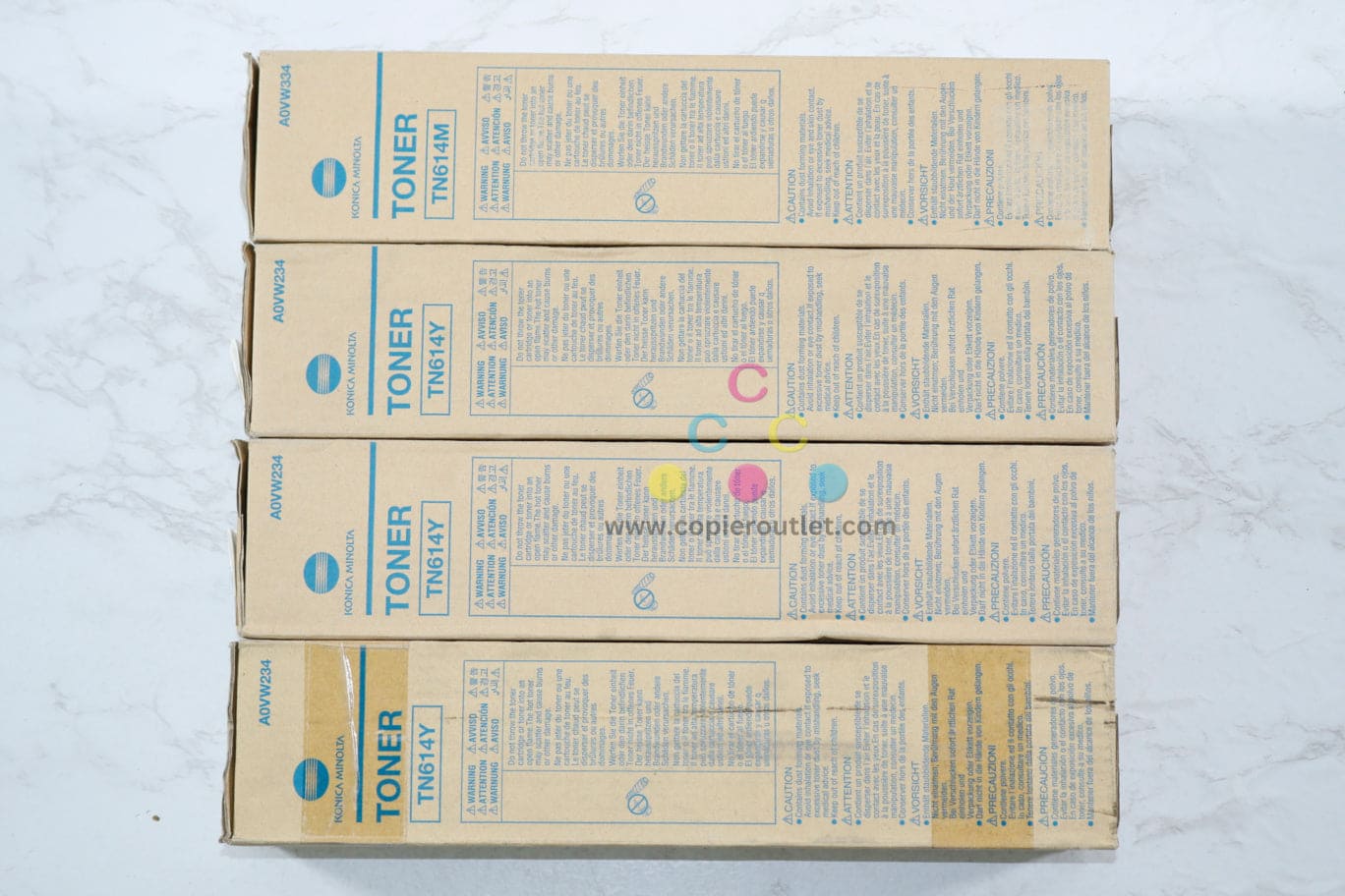 4 OEM Konica Minolta PRO C65HC TN614 MYYY Toners TN614M,TN614Y,A0V334,A0V234