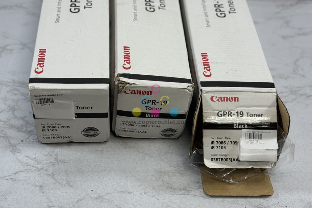 3 Genuine Canon IR 7086,7095,7095P,7105 Black Toners GPR-19 (2 Open Box, 1 Used)