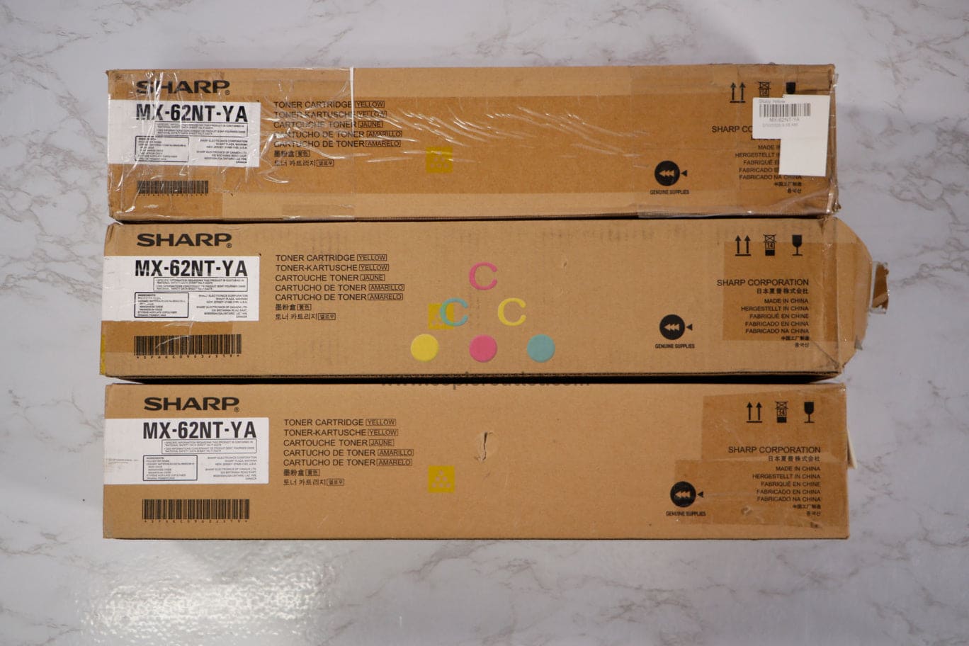 Lot Of 3 Open OEM Sharp MX-6240N,MX-6500N Yellow Toners MX-62NTYA(MX62NTYA)