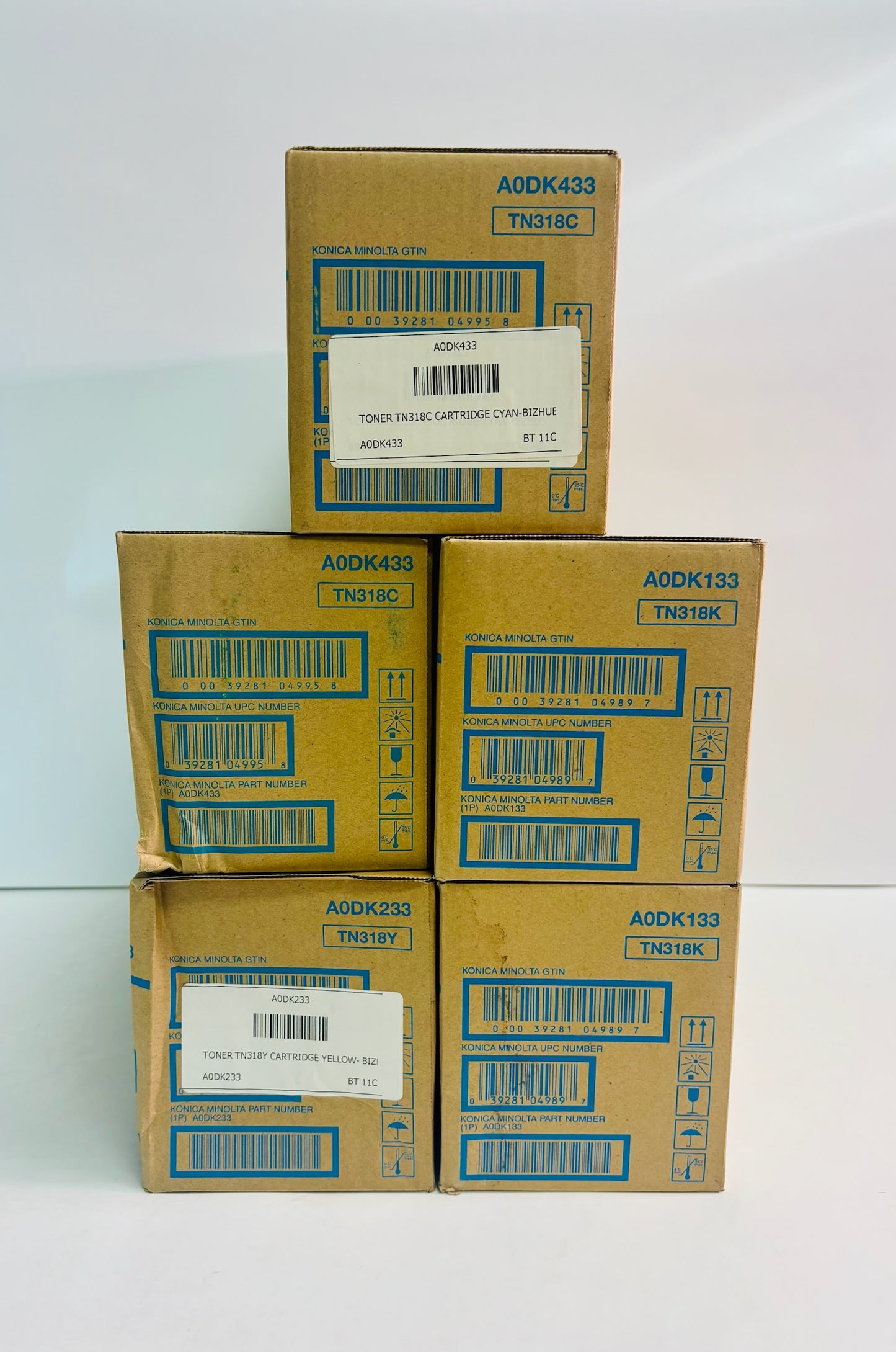 5 Genuine Konica Minolta C20, C20X Toner Cartridges TN-318, TN318 CCYKK