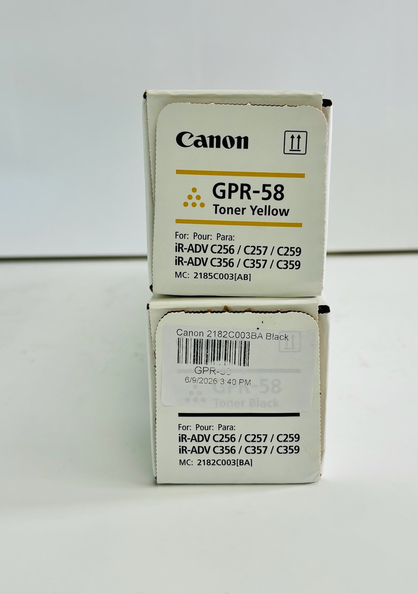 2 Genuine Canon C256,C359,C357 Yellow & Black Toners GPR-58, GPR58Y GPR58K