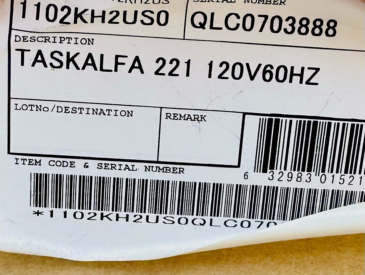 New Genuine Kyocera Taskalfa 221 Monochrome MFP Printer 1102KH2US0, 012KH2US