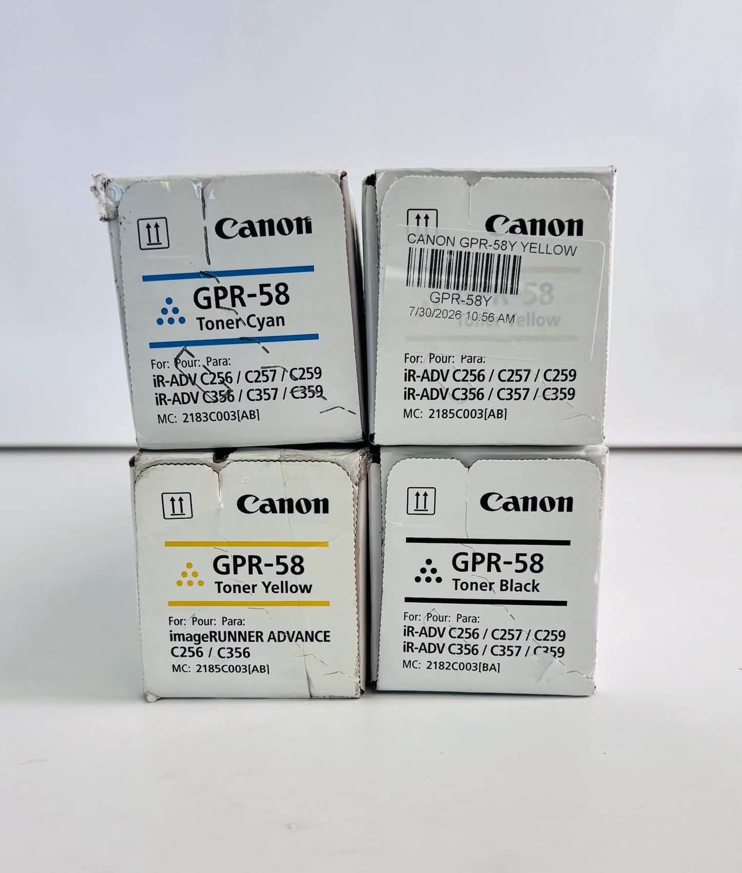 4 Genuine Canon iRAC256/C259/C257 Cyan, Yellow & Black Toners GPR-58 CYYK