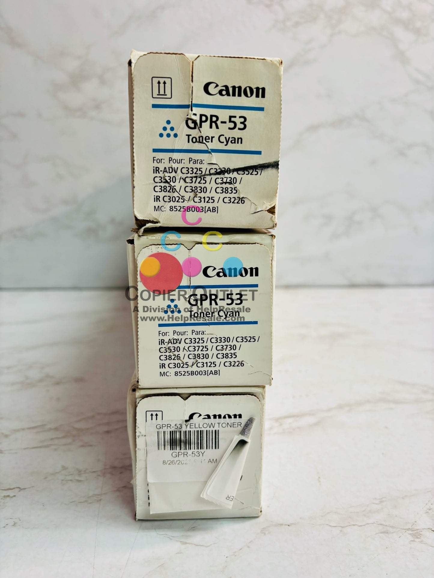 3 Cosmetic Genuine Canon iRAC3325i C3330i,C3525i Cyan & Yellow Toners GPR-53