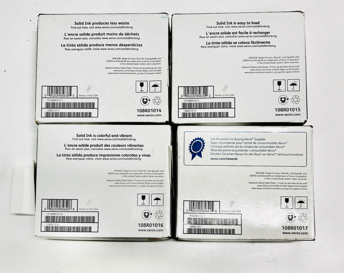 4 OEM Xerox Colorqube 8900 CMYK Ink Cubes 108R01014, 15, 16, 17 ( 6 per box )