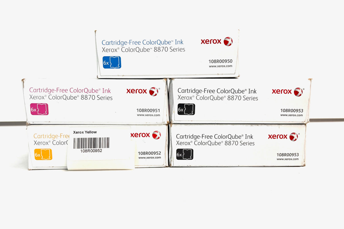 5 Genuine Xerox ColorQube 8870 Series CMYKK 108R00950,951,952,953 (Open Box Black)