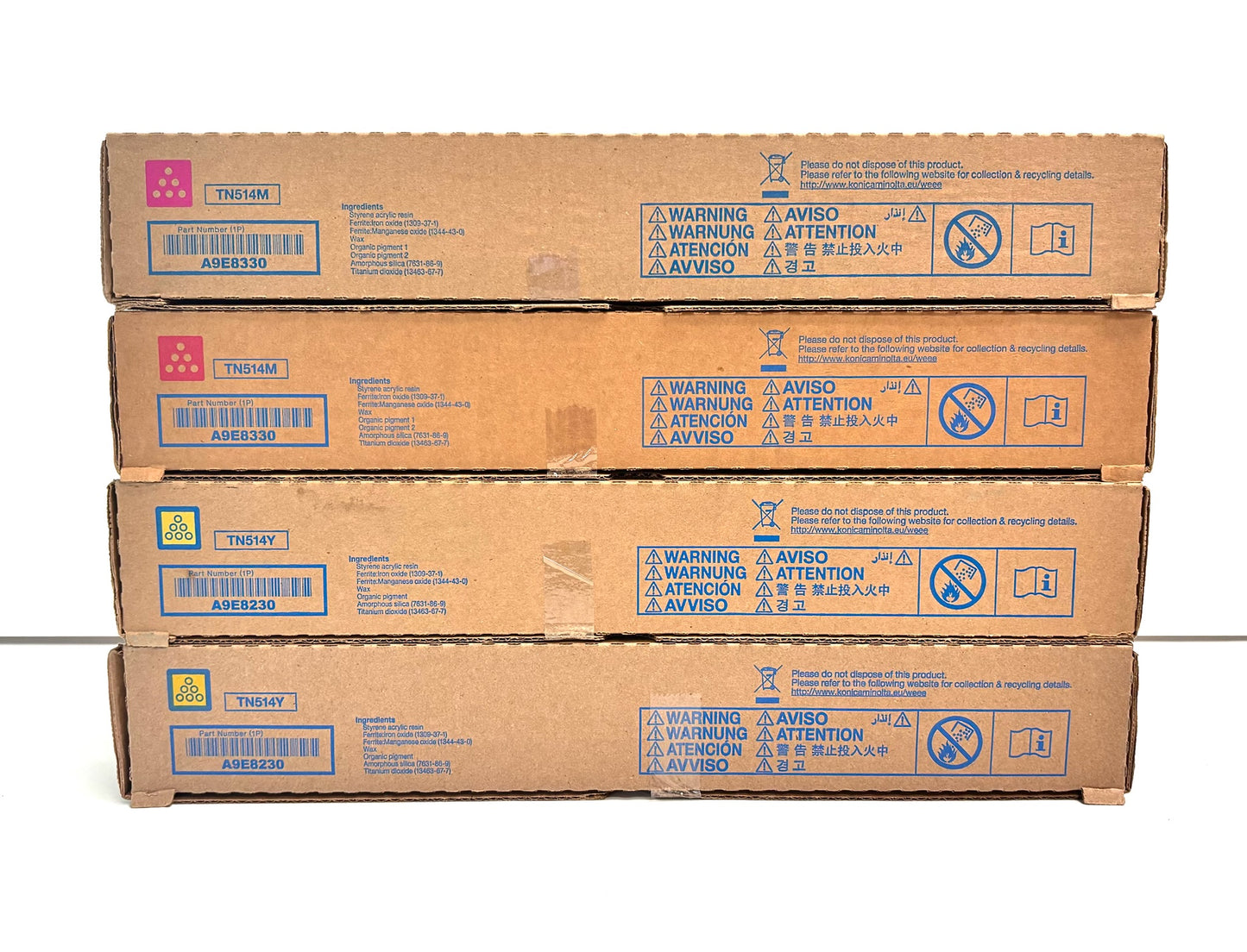 4 Genuine Konica bizhub C458/C558/C658 Magenta & Yellow Toners TN514MMYY