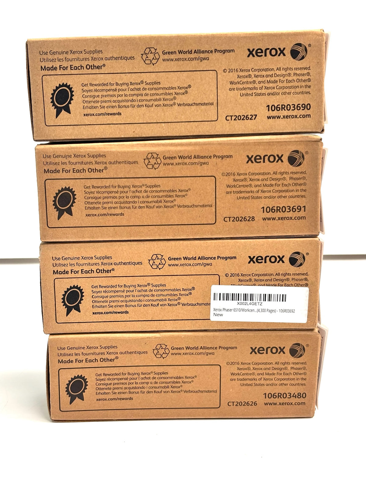 4 Genuine Xerox Phaser 6510,6515 CMYK High-Cap Toner 106R03480,106R03690,3691,3692