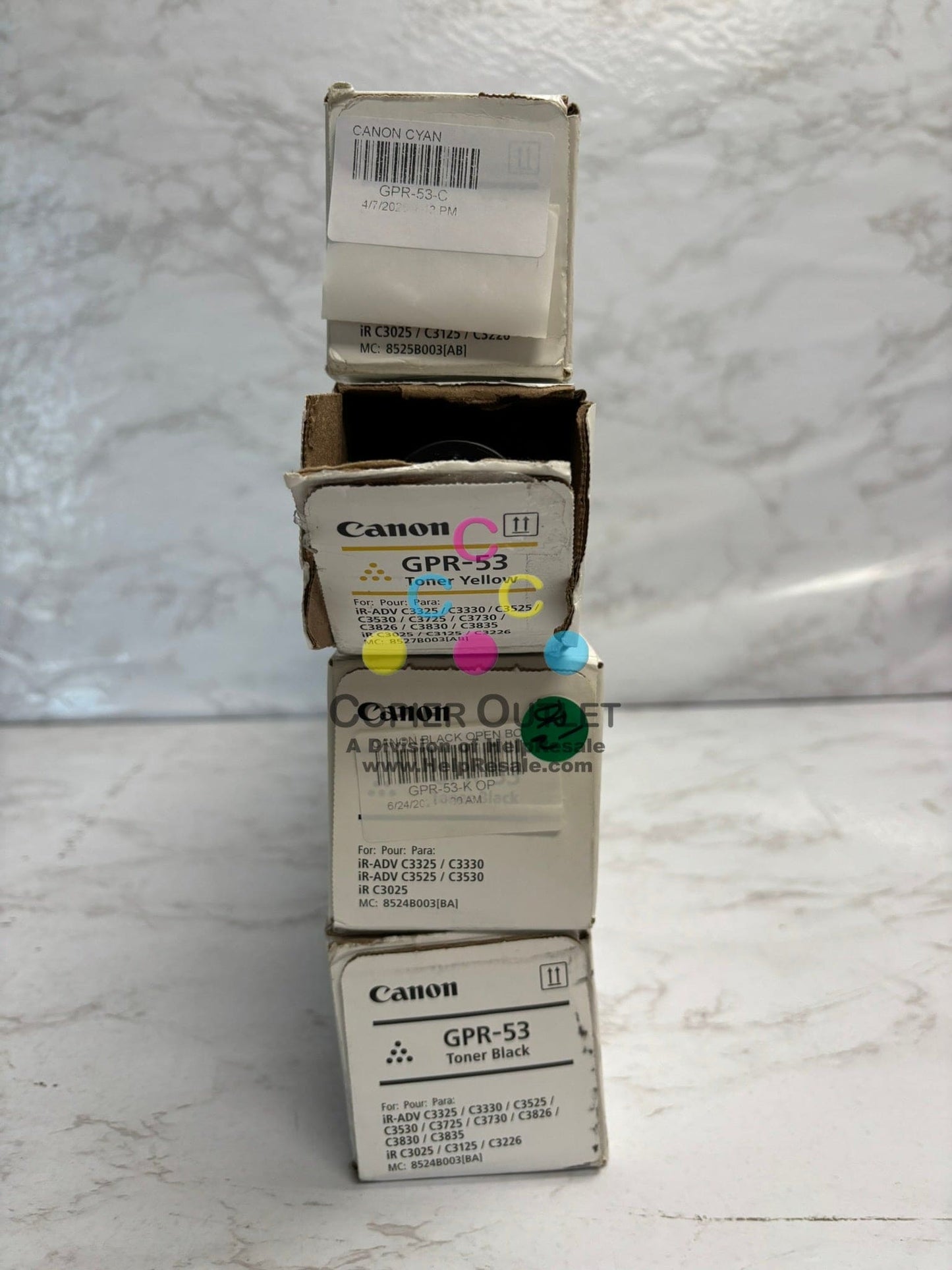 4 New Open Genuine ADVANCE C3325i C3330i,C3525i Toners GPR-53 CYKK