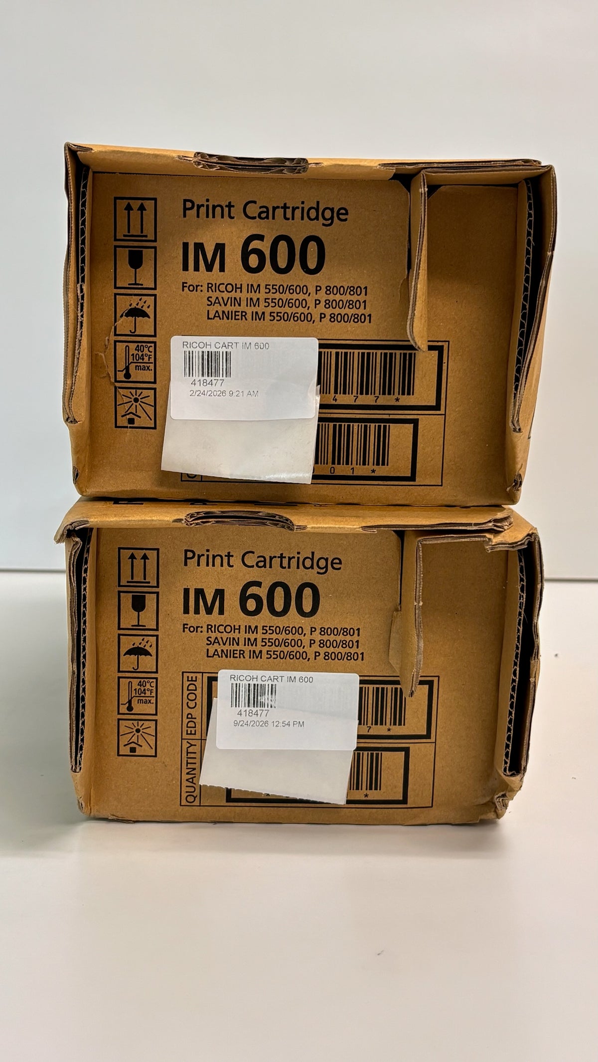 2 New Genuine Ricoh Savin Lanier IM600,IM550F,P800 Black Print Cartridge 418477