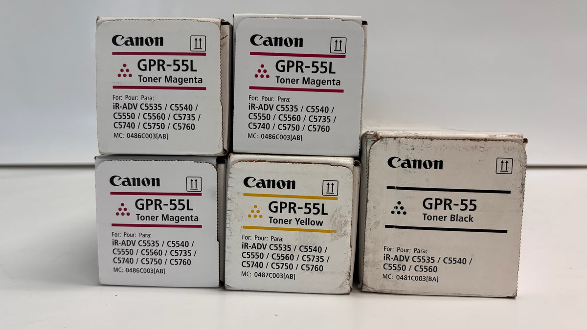 5 Genuine Canon imageRunner Advance C5535i, C5540i MMMYK Toner GPR55L, GPR55K