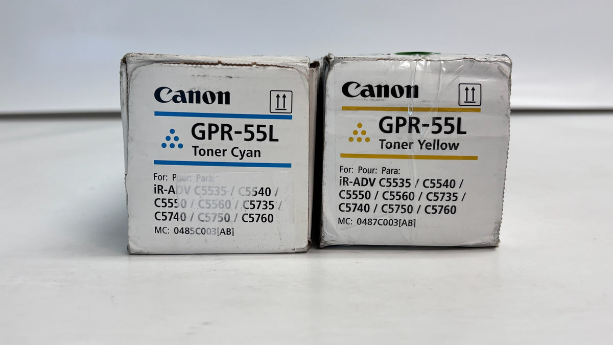 2 Open Genuine Canon iRA C5535,C5540 Cyan & Yellow Toners GPR-55LC, GPR-55LY