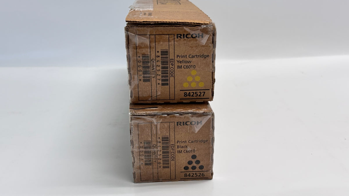 2 Open OEM Ricoh IMC4510,IMC6010 Yellow & Black High Yield Toners 842526, 842527