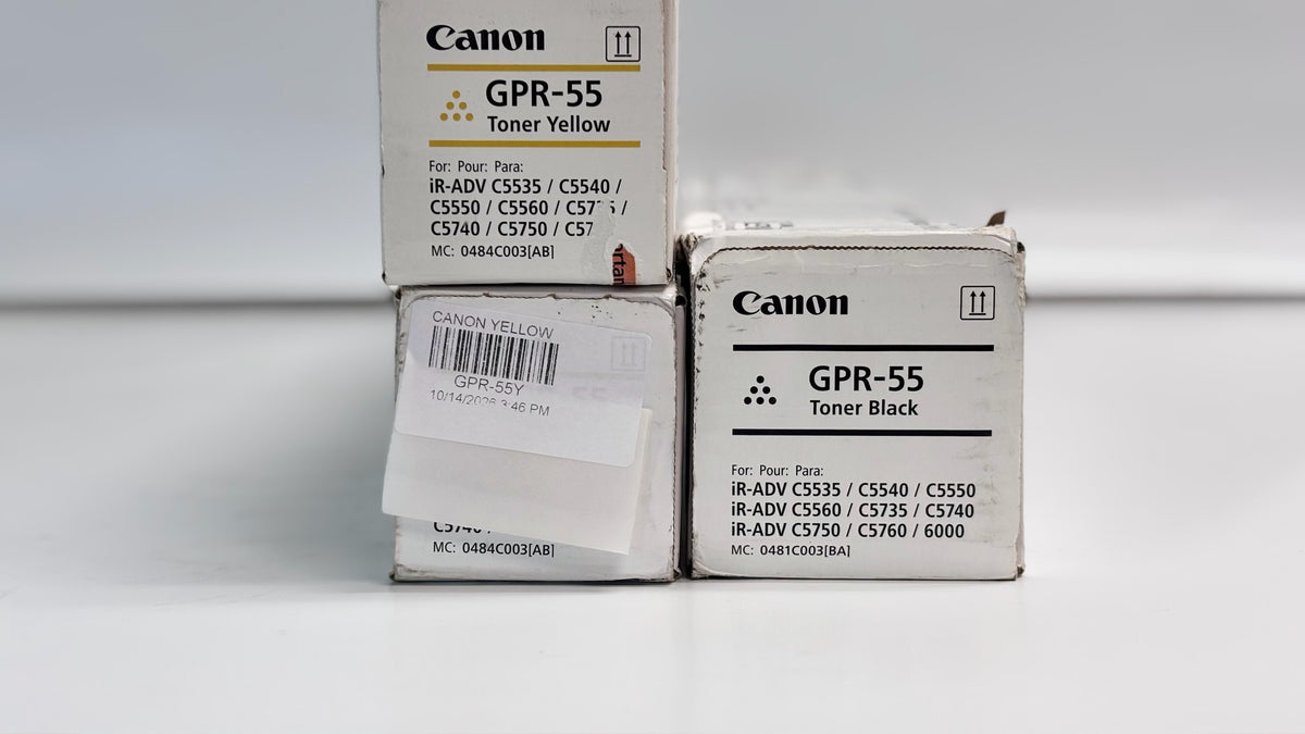 3 Genuine Canon iR Adv. C5535,C5540 Yellow & Black Toners GPR-55 YYK (Bad Box)