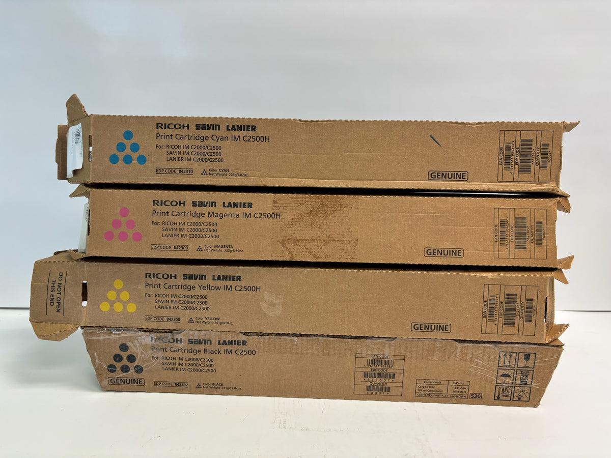 4 Genuine Ricoh IM C2500H,IM C2000 CMYK Toners 842307,842308,842309,842310 (Bad Box)