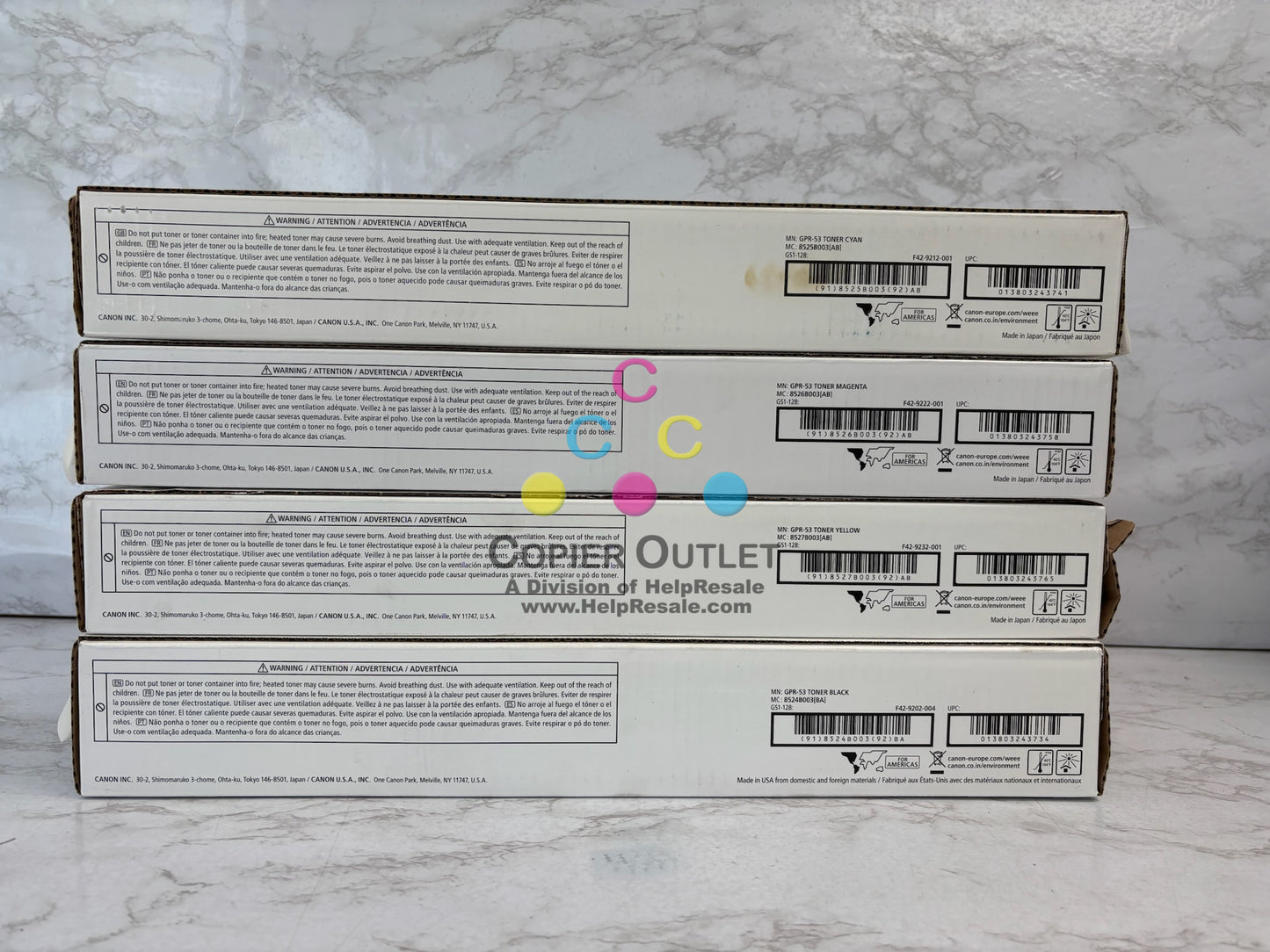 4 Genuine Canon iR C3325, C3330, C3525, C3530 GPR-53, GPR53 CMYK Toners
