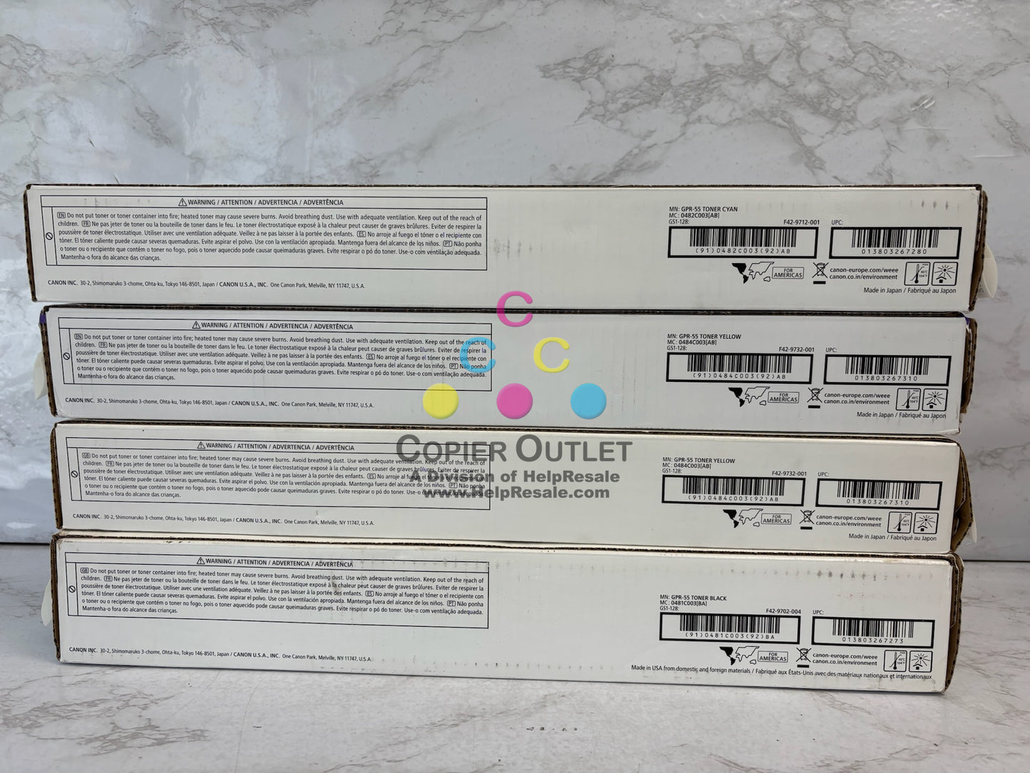 4 Genuine Canon iRAC5535i,C5540i,C5550 Cyan, Yel & Black Toners GPR-55 CYYK Toners