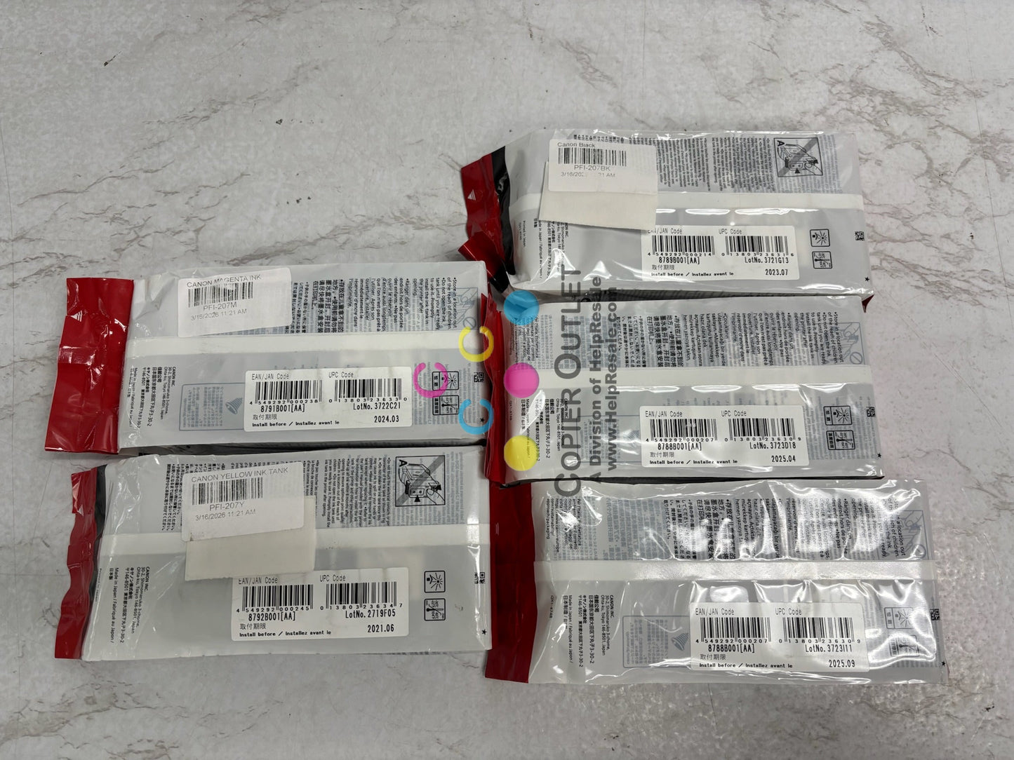5 Genuine Canon iPF680,iPF780 M,Y, Black, Matte Black Inks PFI-207 (2021-2025)