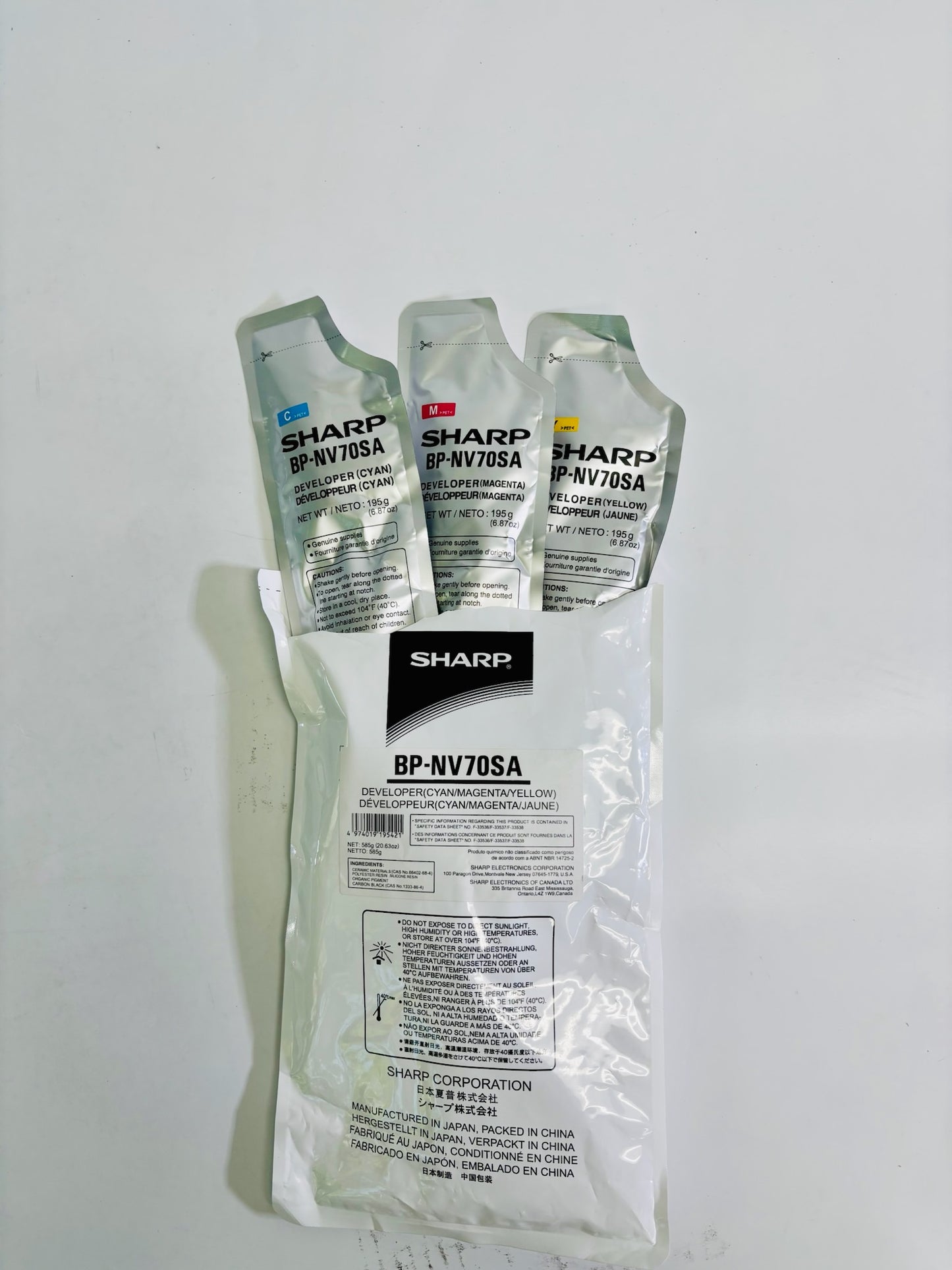 3 OEM Sharp BP-50C26 Cyan, Magenta & Yellow Developer BP-NV70SA,BPNV70SA