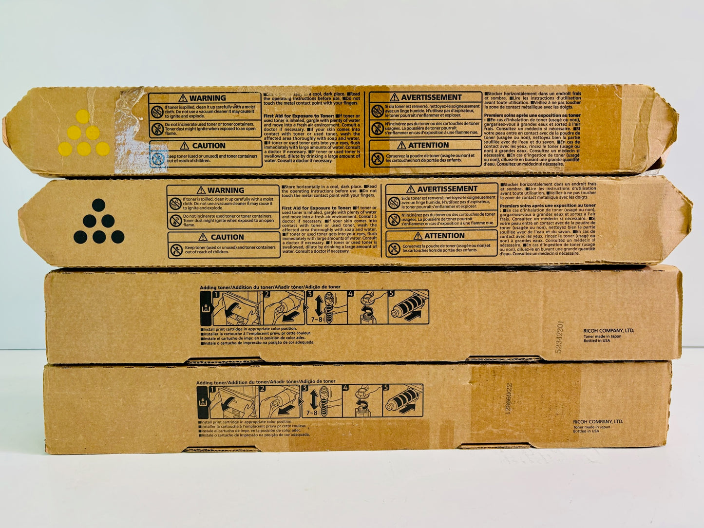 4 Cosmetic Genuine Ricoh MP C2003, C2004 Yellow & Black Toner 841918, 841919