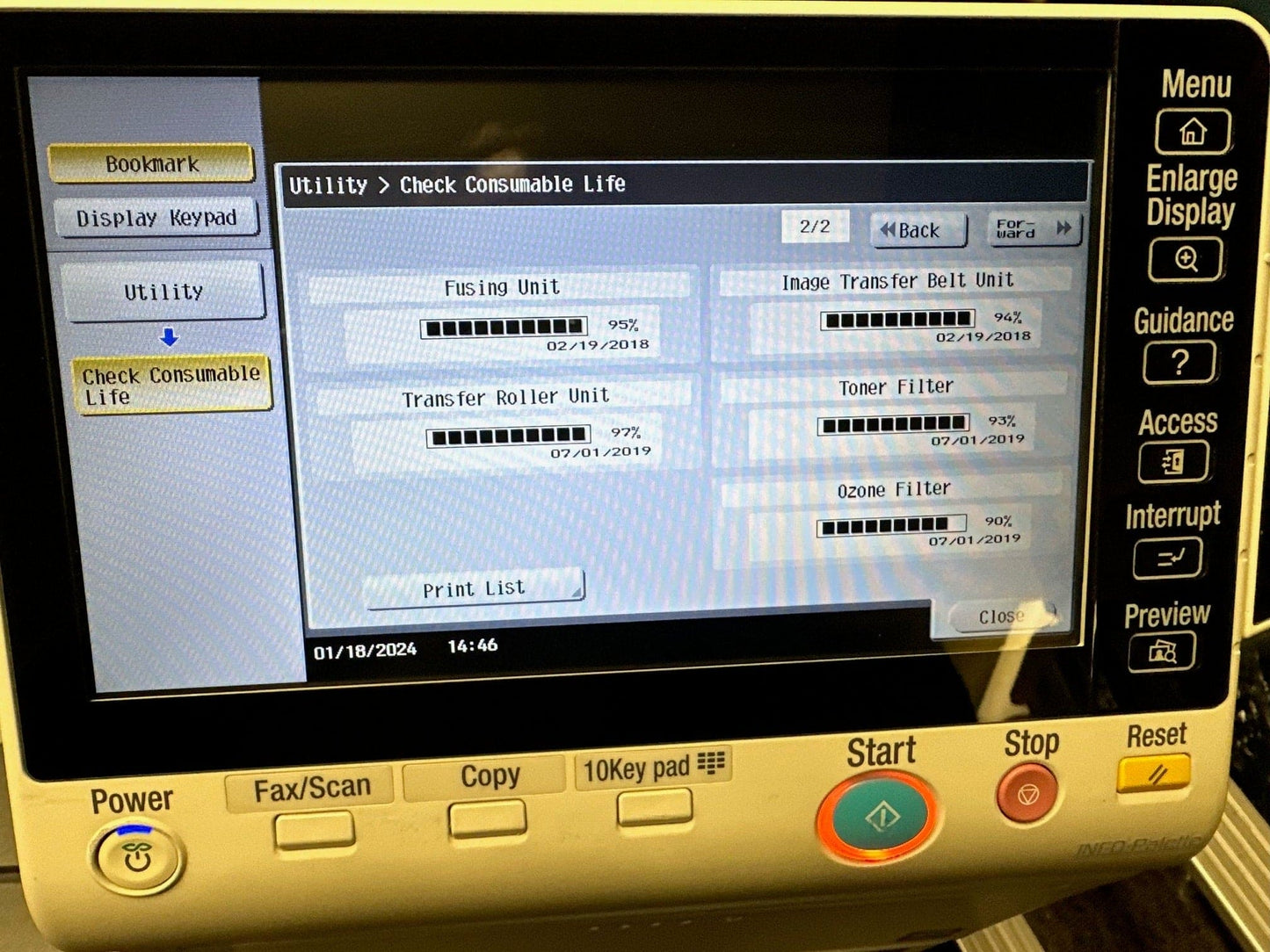 Konica Minolta Biz Hub C754e Color Copier Printer Scanner Finisher Low Use 65K!