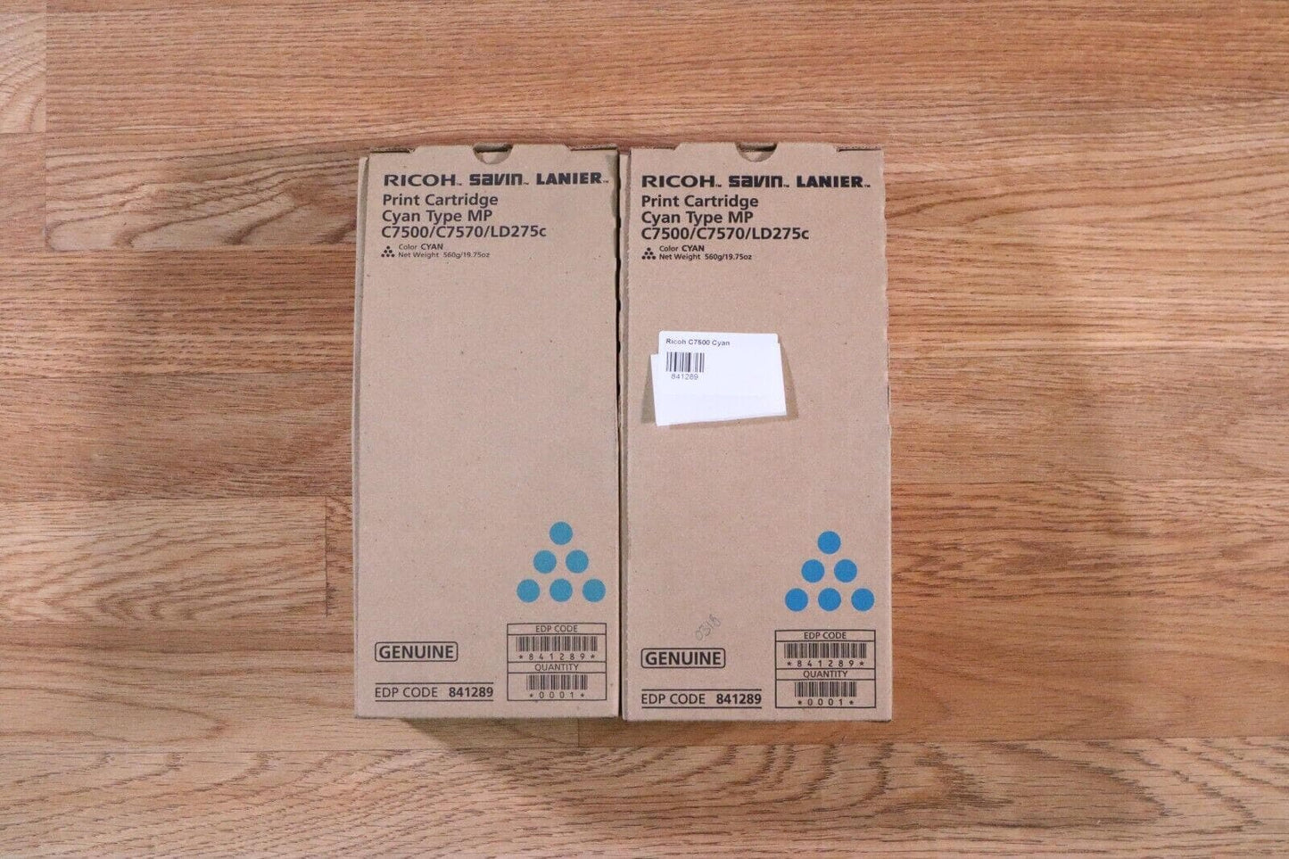 Lot Of 2 Ricoh Savin Lanier Cyan Print Cartridges 841289 MP C7500/C7075/LC275c - copier-clearance-center
