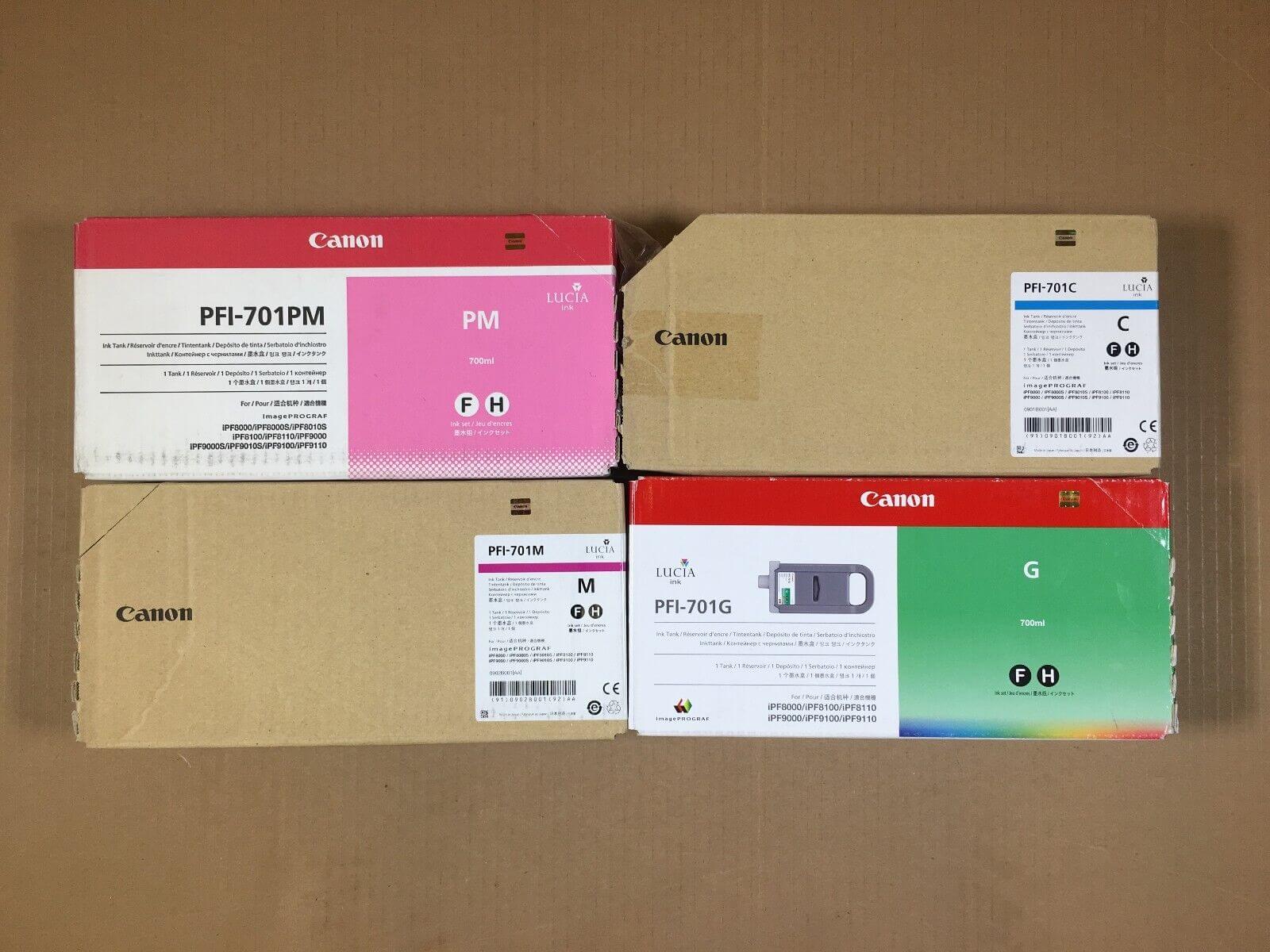 4 Canon PFI-701 ink cartridges imagePROGRAF ipf 8000 EXPIRED FedEx 2Day Air!! - copier-clearance-center