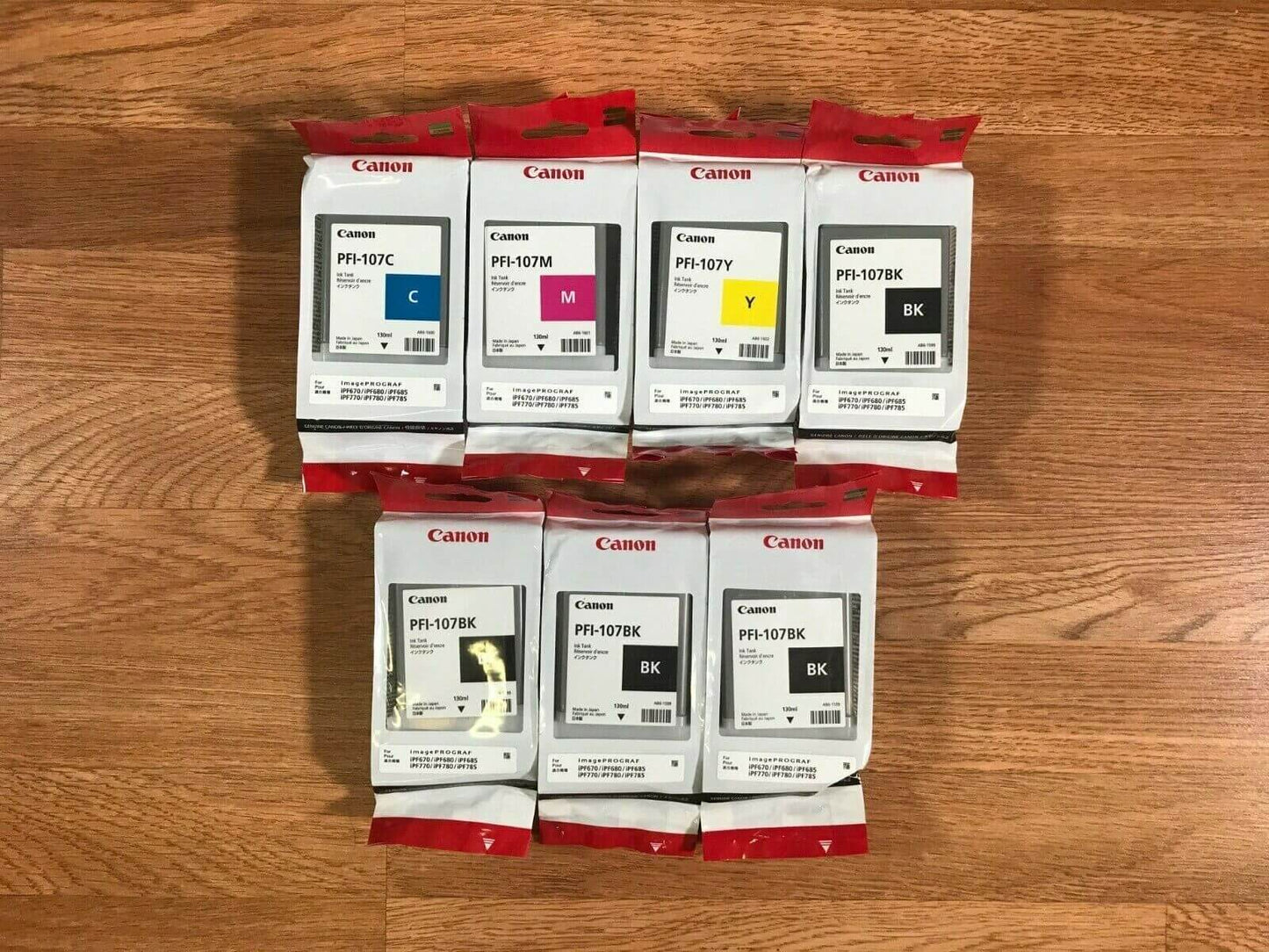 7 Canon PFI-107 C,M,Y,K,K,K,K For iPF670 iPF680 - EXP. 2019-2021 Same Day Ship!! - copier-clearance-center