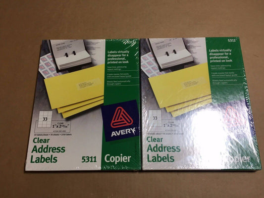 2pk Avery Clear Address Labels For Copiers 1" X2-13/16"(5311) Same Day Shipping - copier-clearance-center
