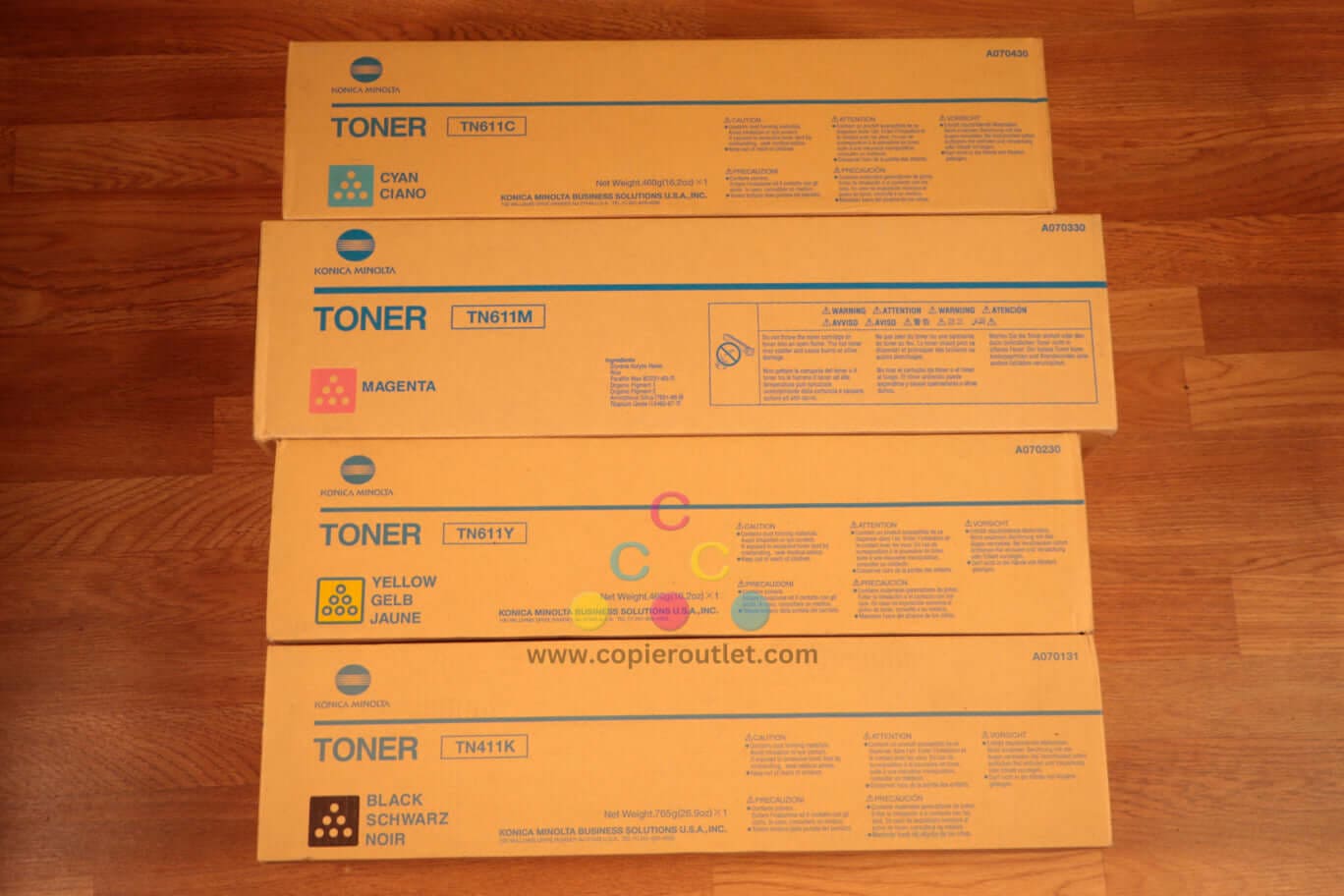 4 Genuine Konica BizHub C451 Toners TN611C, TN611M, TN611Y, TN411K Same Day Ship