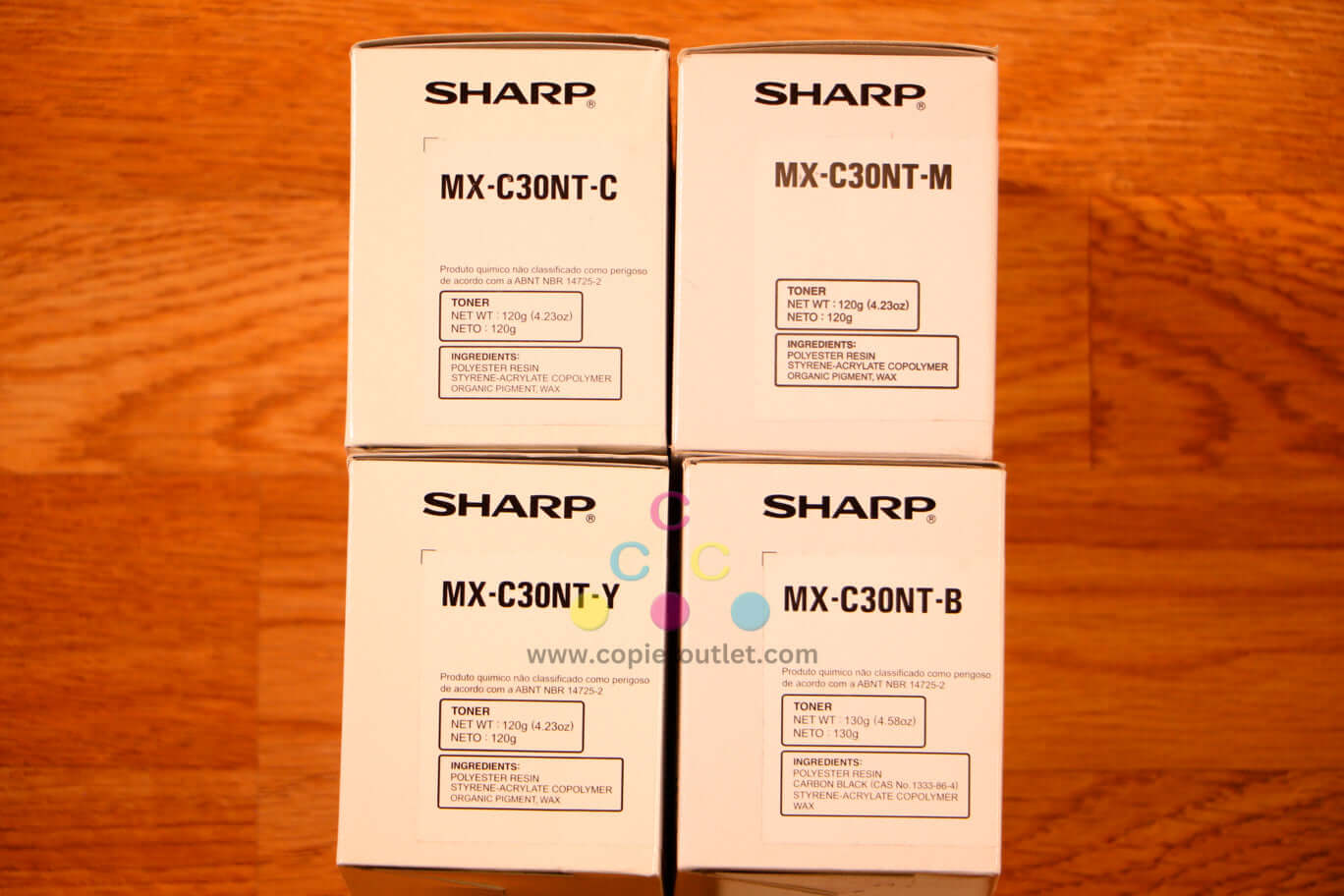 4 Sharp MX-C30NT CMYK Toner Cartridges For MX-C300P, MX-C300W Same Day Ship